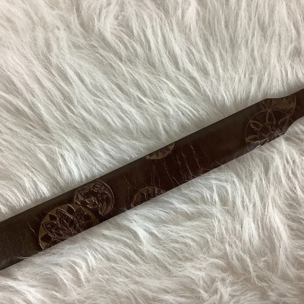 Martin Dingman Brown Tooled Leather Belt & Silver Etched Buckle 32